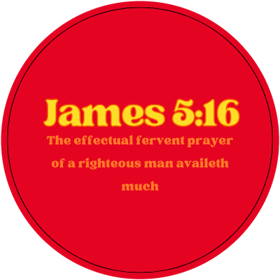 Red licence disc holder reading James 5:16, the effectual fervent prayer of a righteous man availeth much